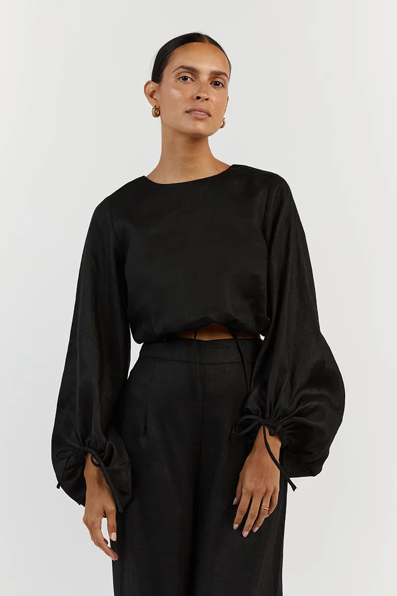 MOLLY BLACK LINEN CROP TOP sold by Dissh product image thumbnail 2