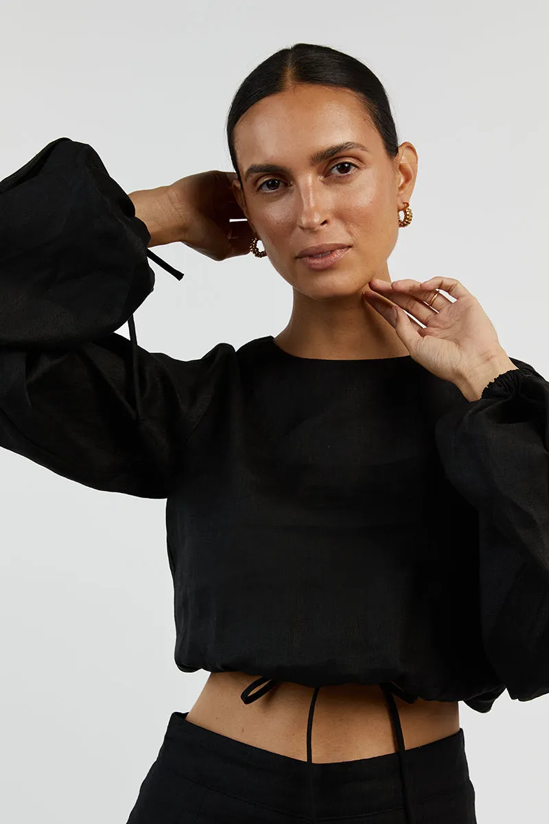MOLLY BLACK LINEN CROP TOP sold by Dissh product image thumbnail 5