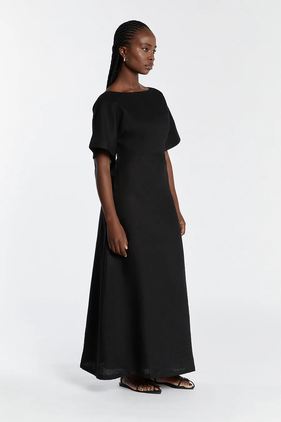 LYNDAL BLACK LINEN MIDI DRESS sold by Dissh product image thumbnail 3