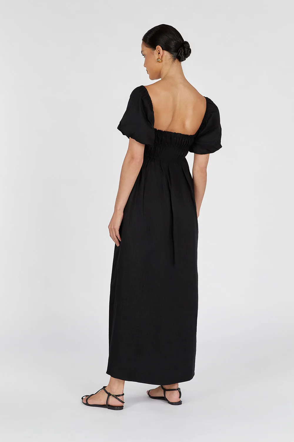 BIANCA BLACK LINEN MIDI DRESS sold by Dissh product image thumbnail 4