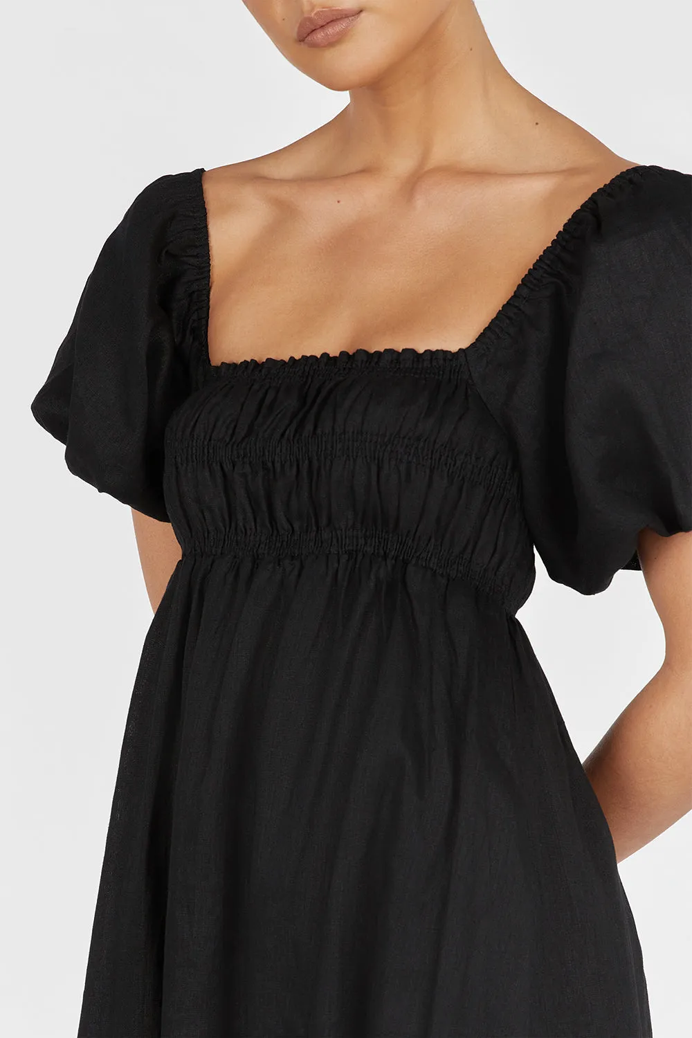 BIANCA BLACK LINEN MIDI DRESS sold by Dissh product image thumbnail 5