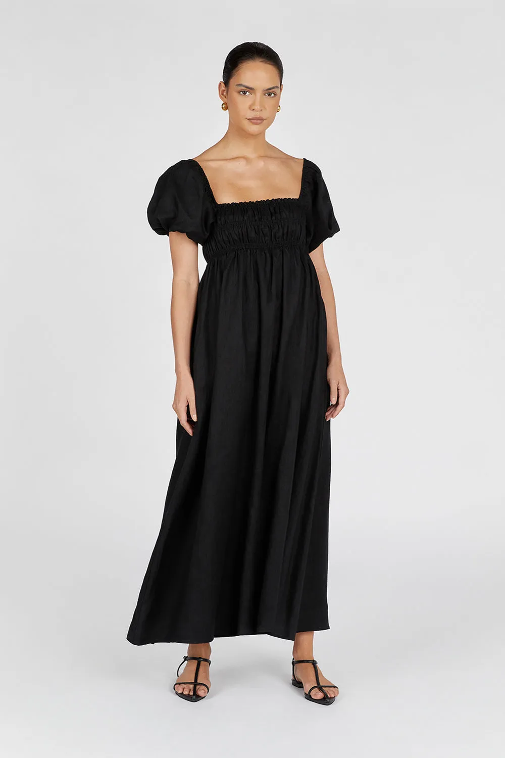 BIANCA BLACK LINEN MIDI DRESS sold by Dissh product image thumbnail 2