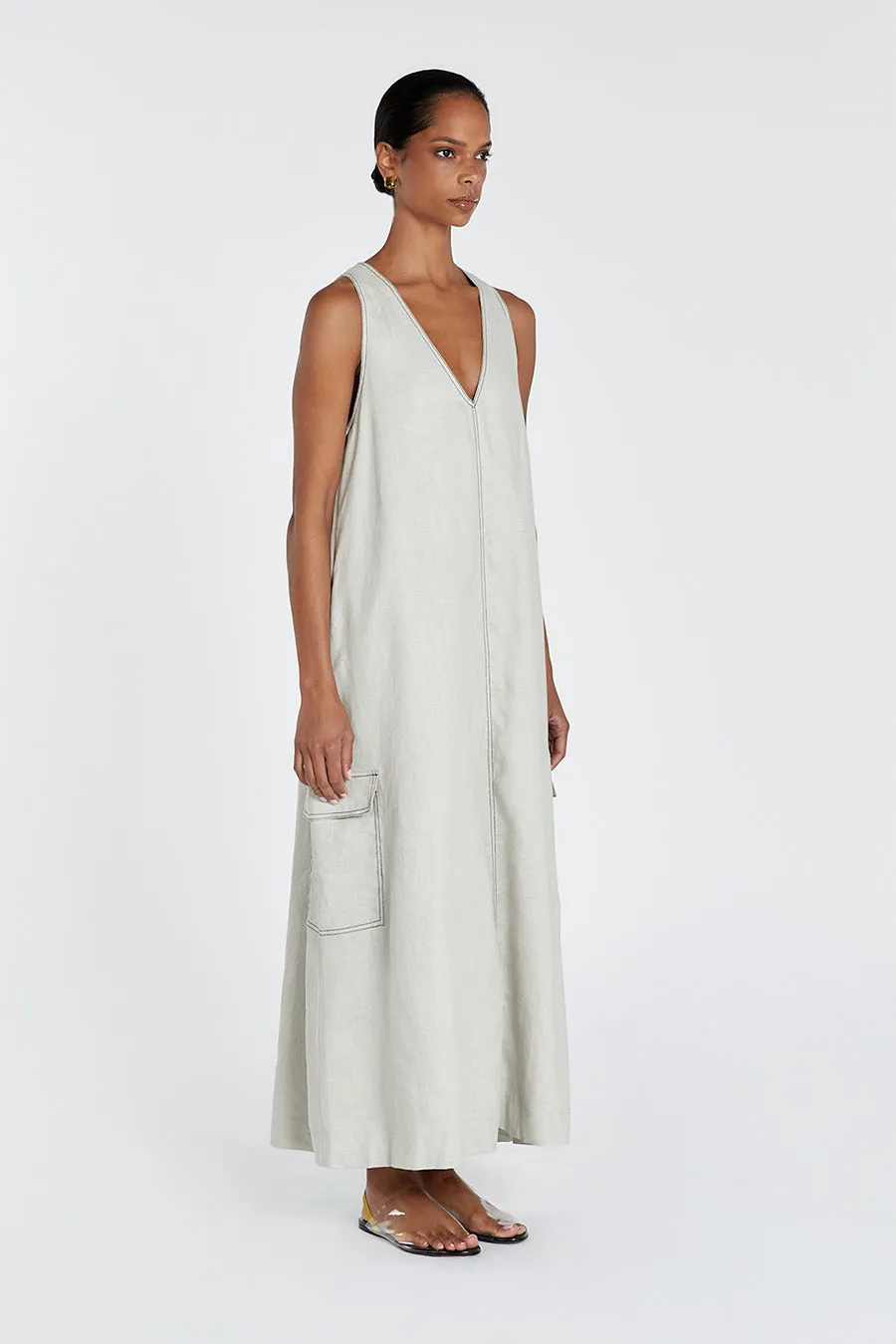 LAURENT CHALK CARGO LINEN MIDI DRESS sold by Dissh product image thumbnail 3