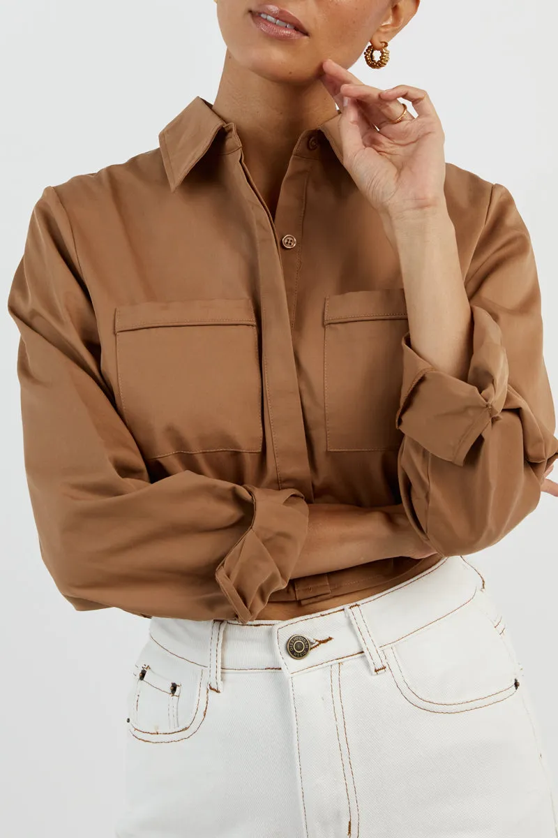 JORDY TAN COTTON CROPPED SHIRT sold by Dissh product image thumbnail 5