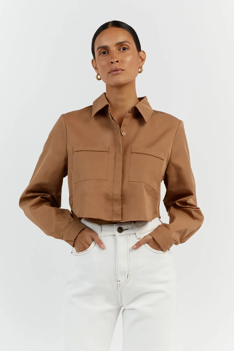 JORDY TAN COTTON CROPPED SHIRT sold by Dissh product image thumbnail 2