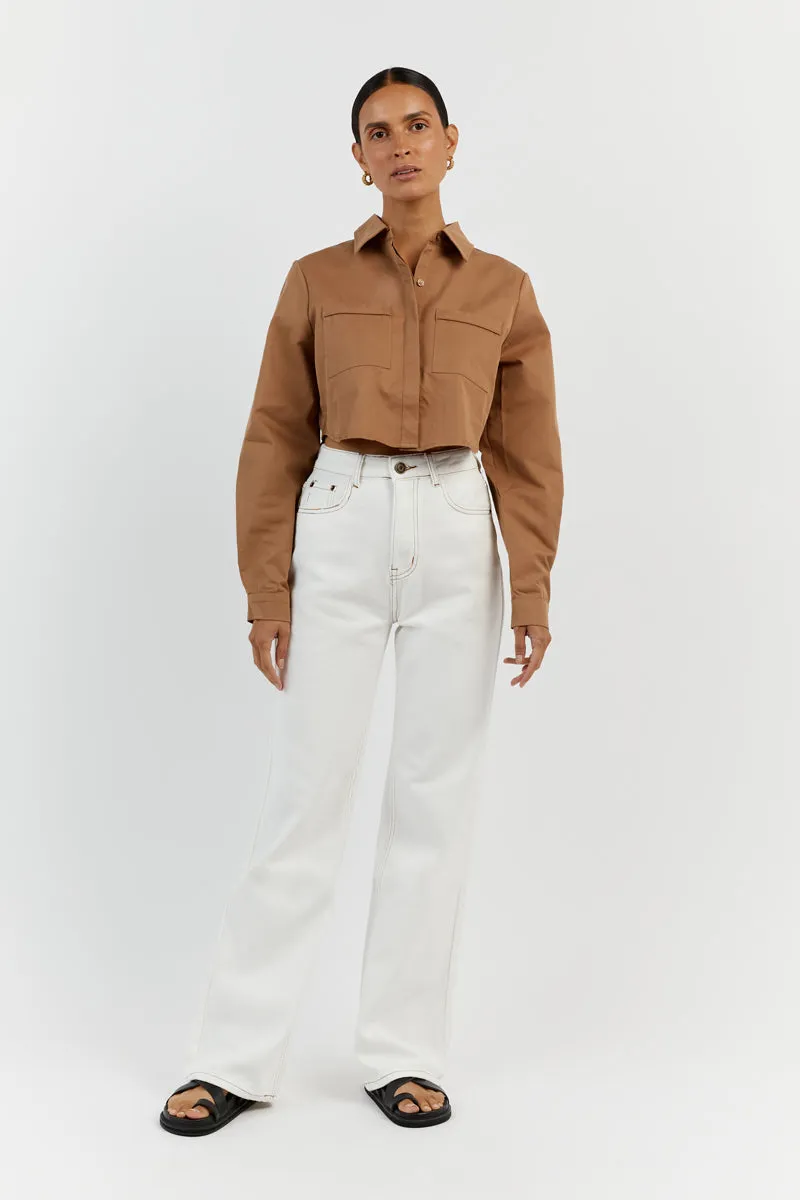 JORDY TAN COTTON CROPPED SHIRT sold by Dissh