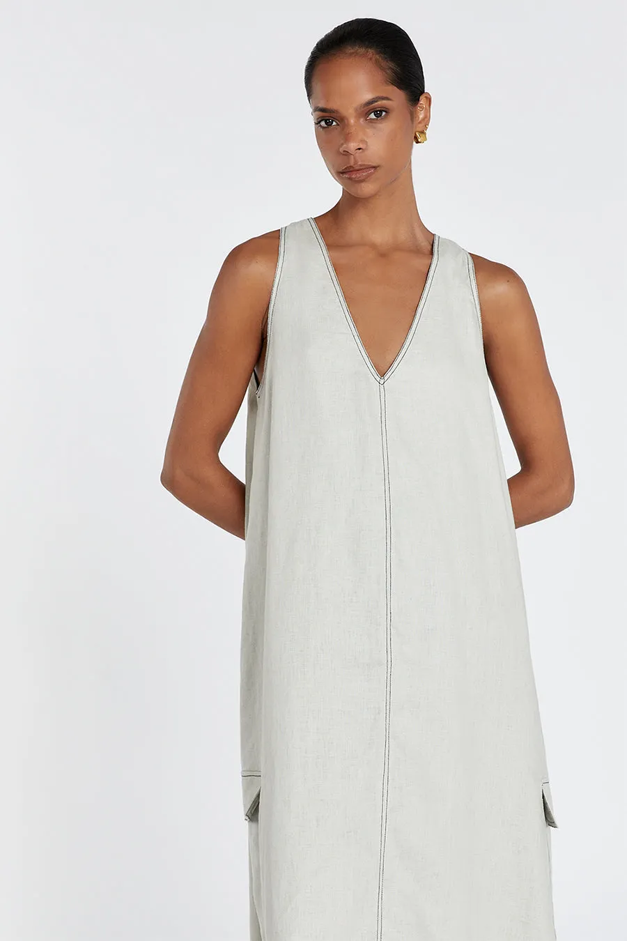 LAURENT CHALK CARGO LINEN MIDI DRESS sold by Dissh product image thumbnail 2