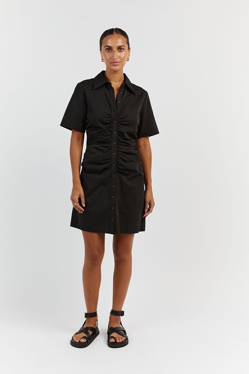 ALLISON BLACK COTTON MINI DRESS sold by Dissh