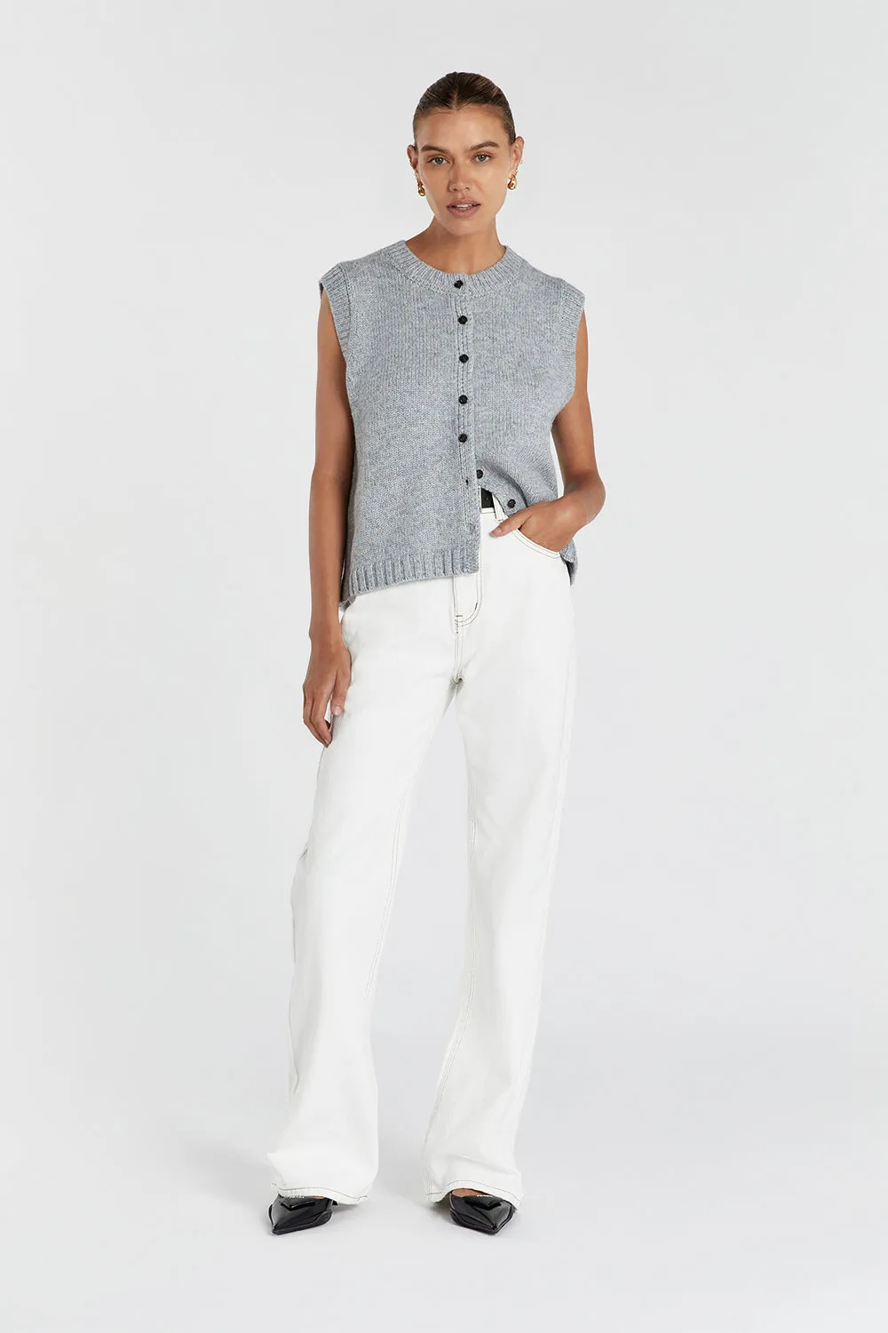 FOSTER SILVER MARLE KNIT VEST sold by Dissh