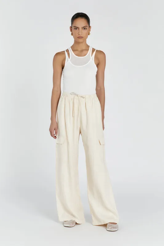 INGRID BUTTERMILK LINEN CARGO PANT sold by Dissh