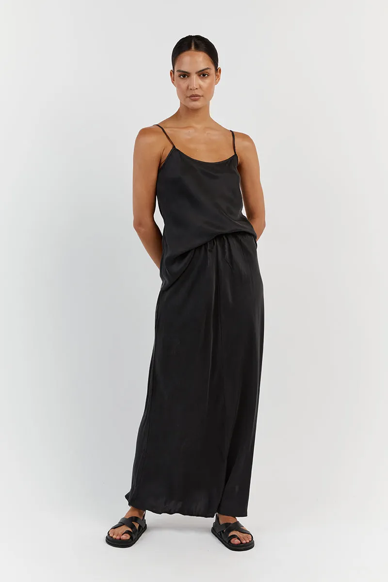 LAYLA BLACK SILK MIDI SKIRT sold by Dissh