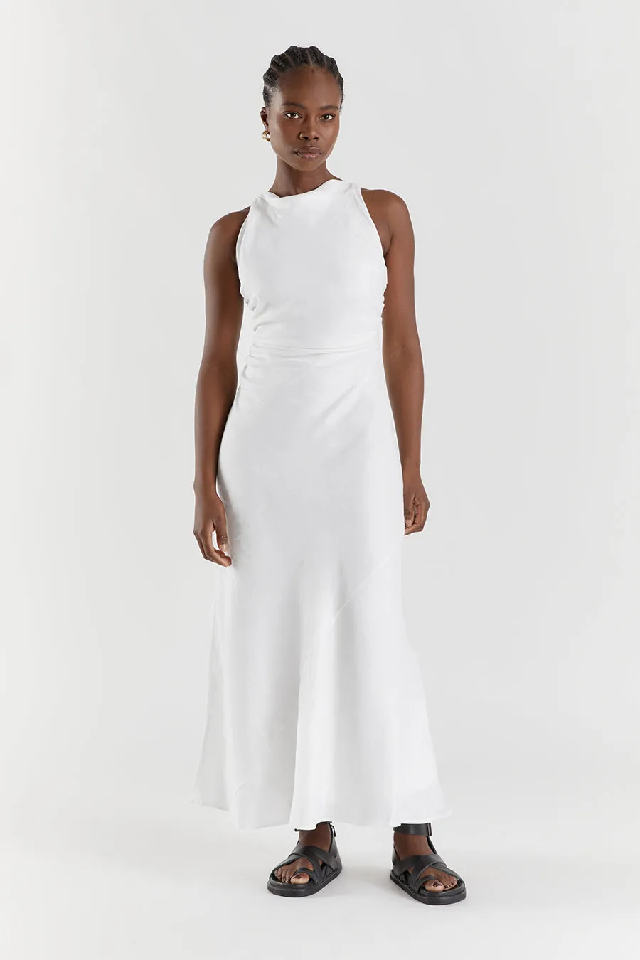 ROSE WHITE LINEN MAXI DRESS sold by Dissh