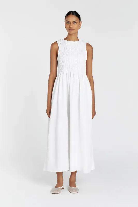 LESSI WHITE LINEN MAXI DRESS sold by Dissh