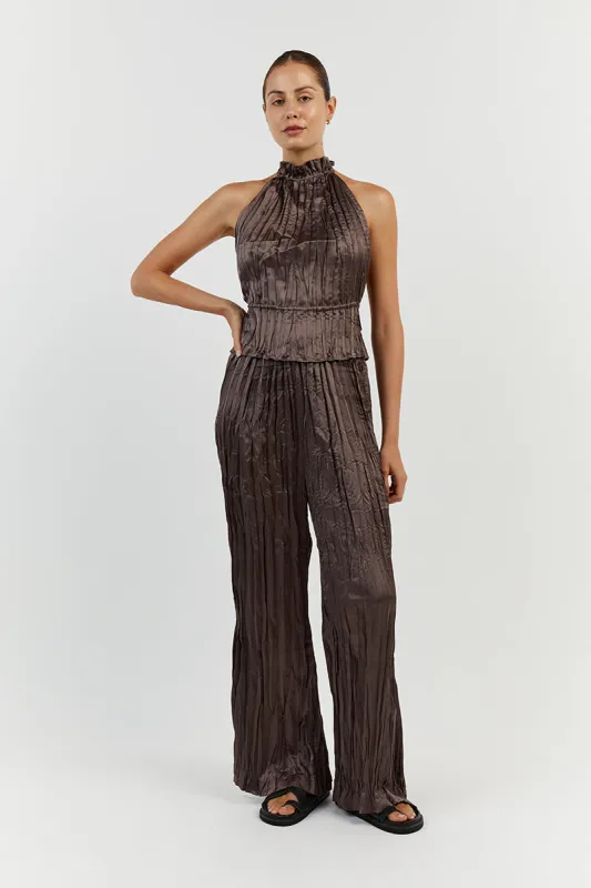 CORI TAUPE HIGH NECK CRINKLE TOP sold by Dissh