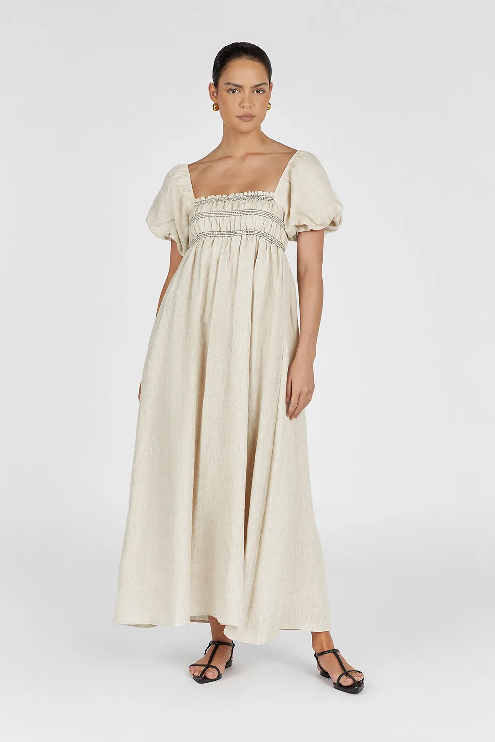 BIANCA NATURAL LINEN MIDI DRESS sold by Dissh