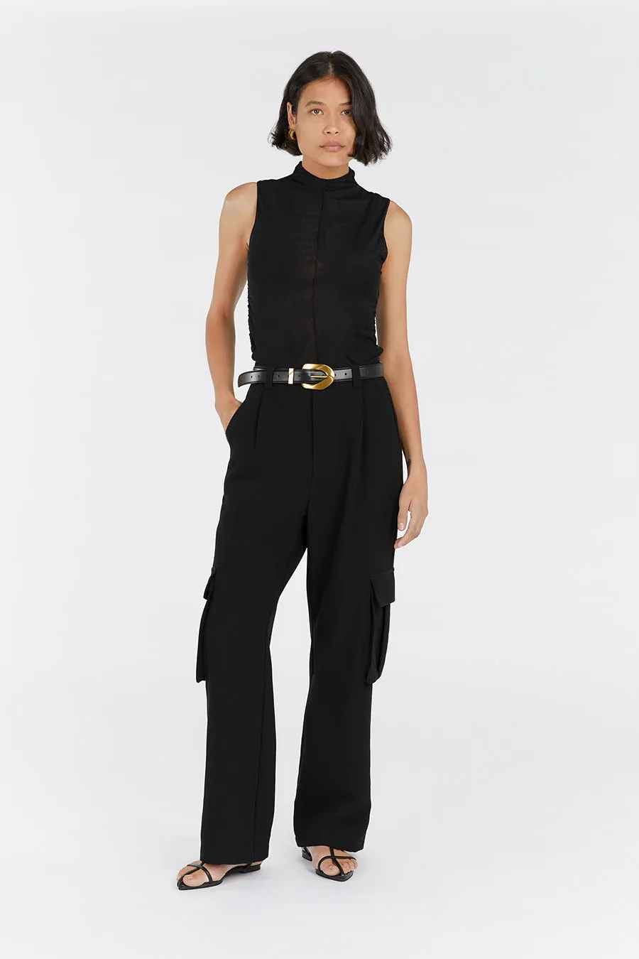 JAGGER BLACK SLEEVELESS MESH TOP sold by Dissh
