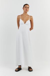 GEM WHITE LINEN MAXI DRESS sold by Dissh