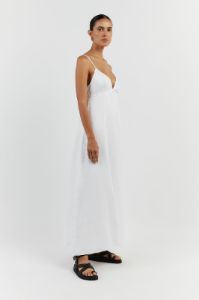 GEM WHITE LINEN MAXI DRESS sold by Dissh