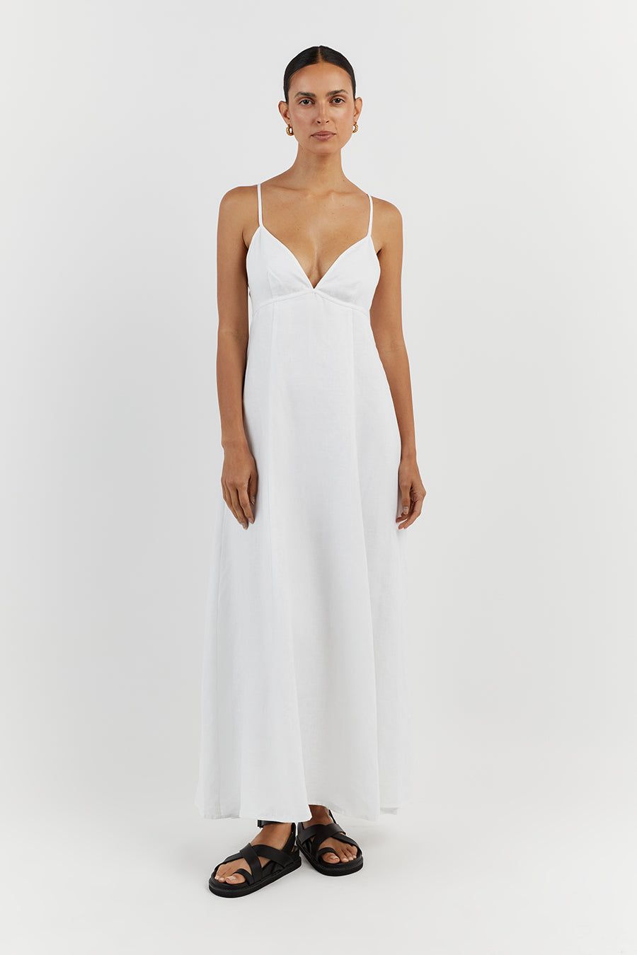 GEM WHITE LINEN MAXI DRESS sold by Dissh