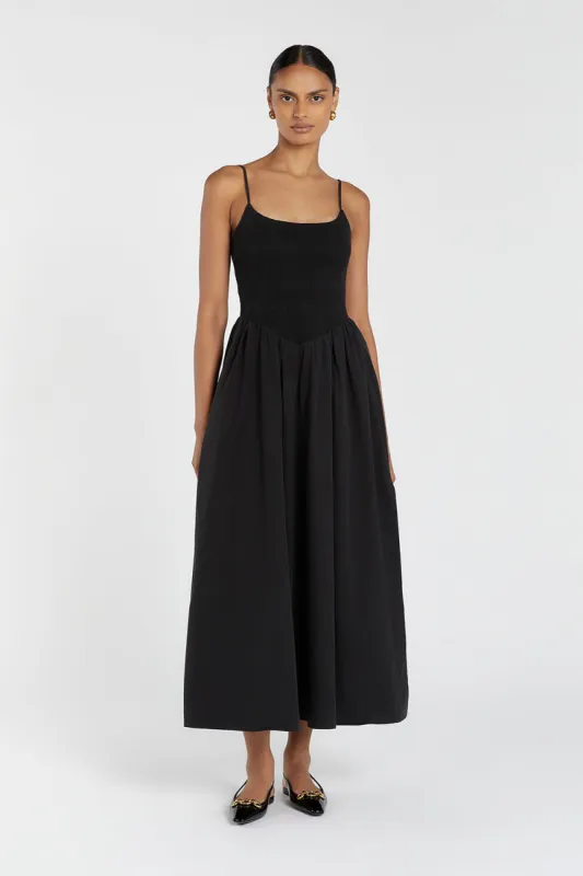 MILANO BLACK COTTON MIDI DRESS sold by Dissh