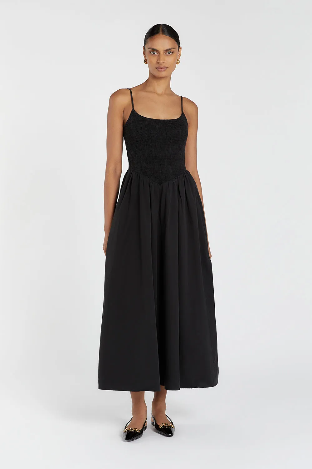 MILANO BLACK COTTON MIDI DRESS sold by Dissh