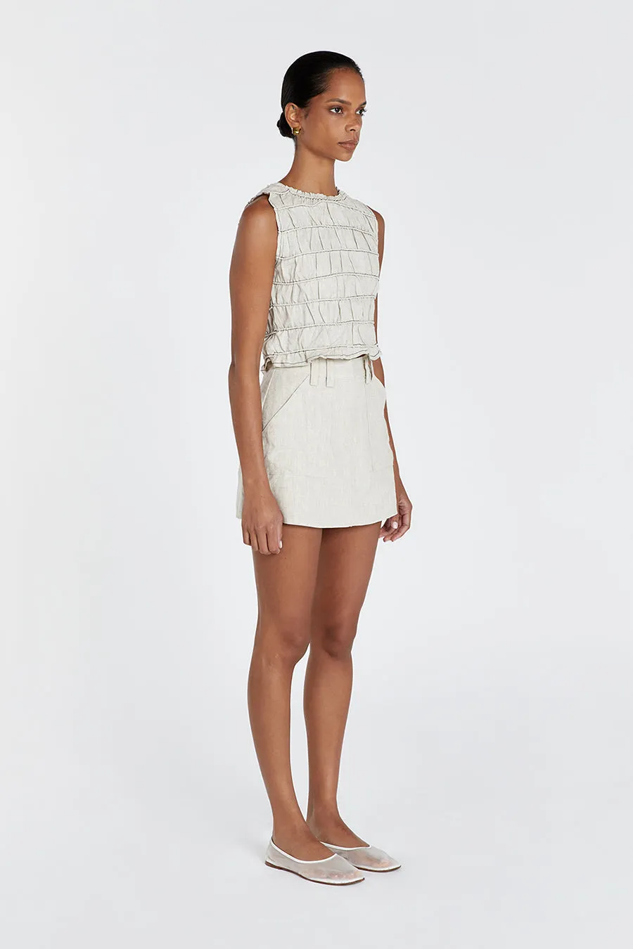 DAVINA NATURAL SHIRRED LINEN TOP sold by Dissh product image thumbnail 3