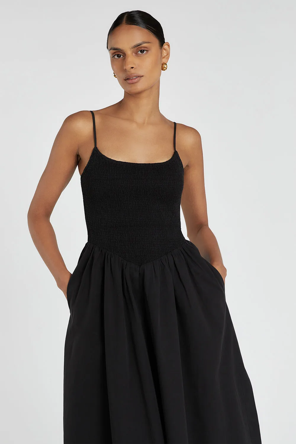 MILANO BLACK COTTON MIDI DRESS sold by Dissh product image thumbnail 2