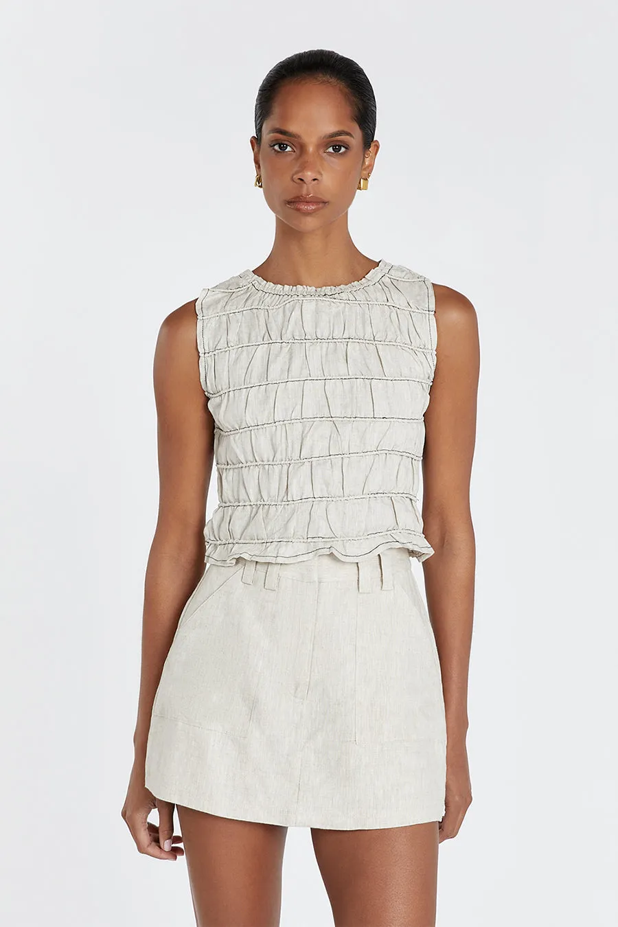 DAVINA NATURAL SHIRRED LINEN TOP sold by Dissh product image thumbnail 2