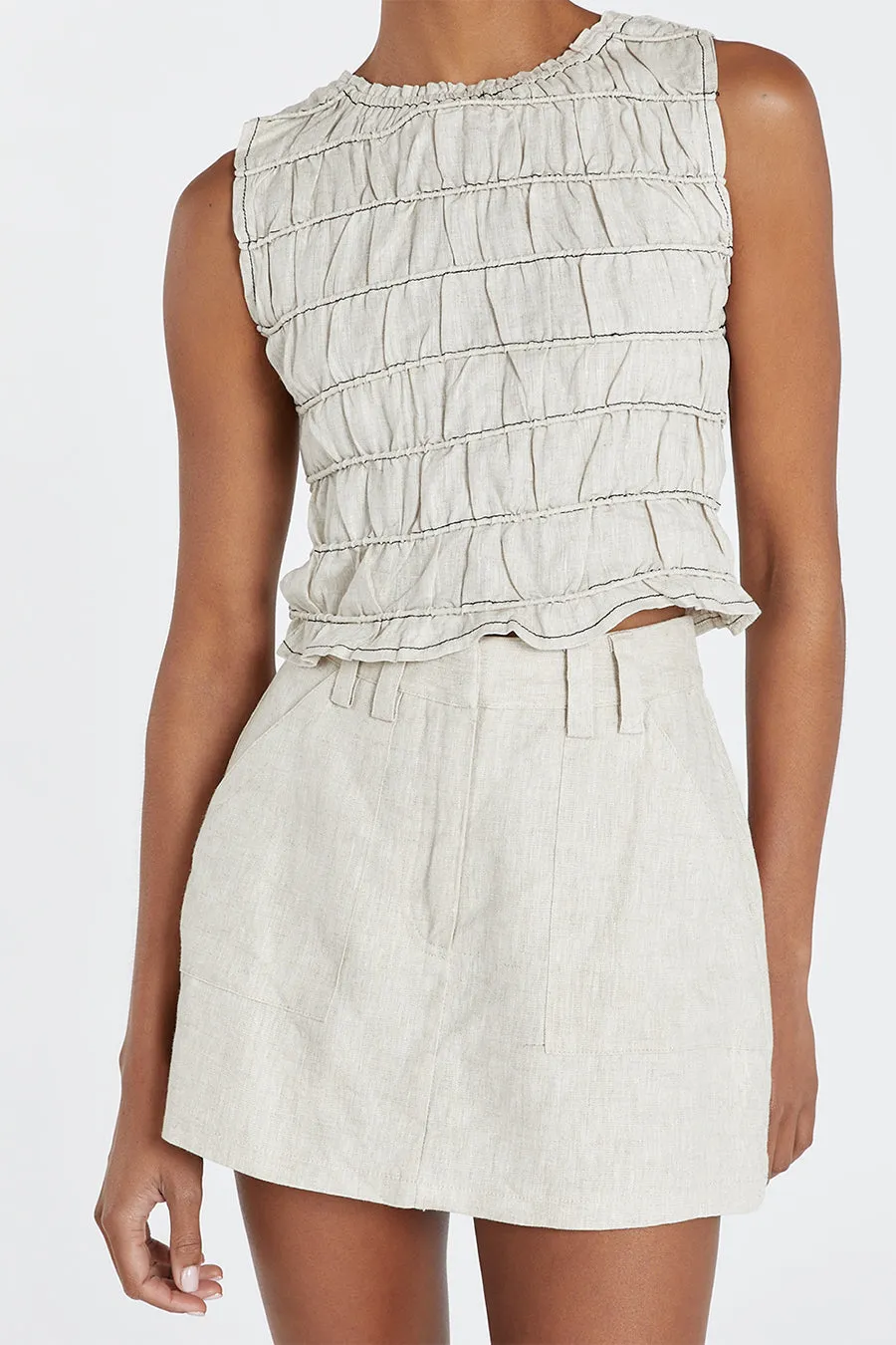 DAVINA NATURAL SHIRRED LINEN TOP sold by Dissh product image thumbnail 5