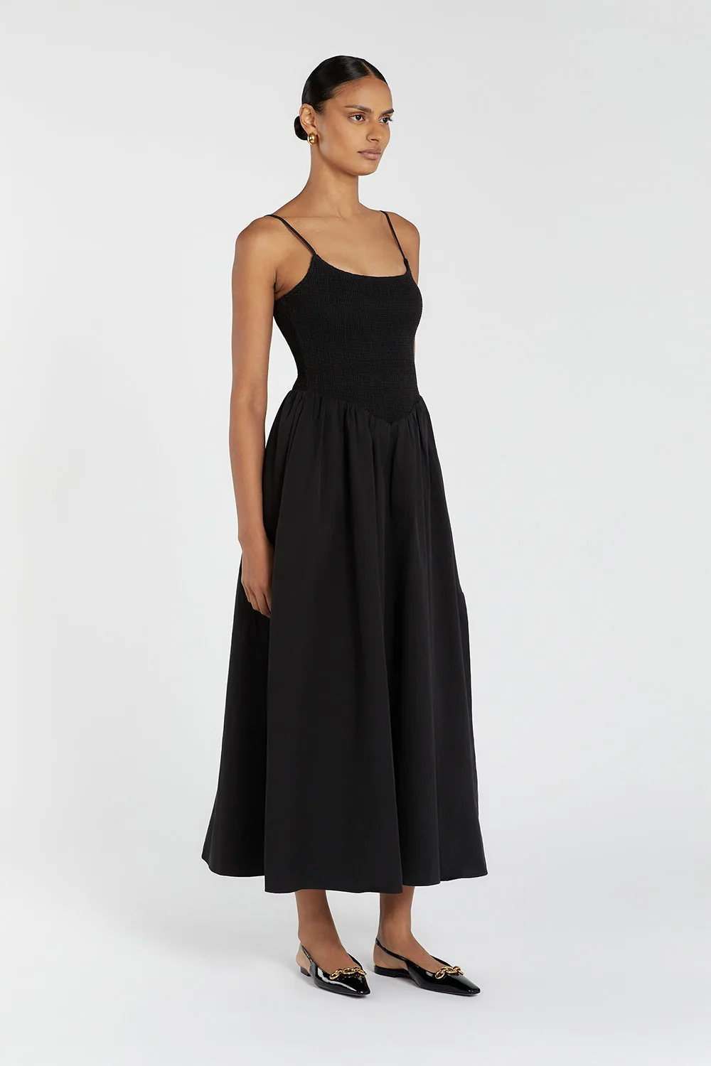 MILANO BLACK COTTON MIDI DRESS sold by Dissh product image thumbnail 3
