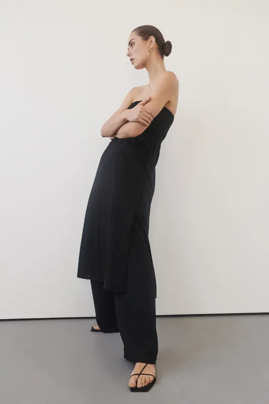 MEI BLACK LINEN BLEND TUNIC TOP sold by Dissh