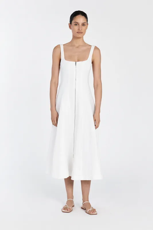 HARRIET WHITE LINEN MIDI DRESS sold by Dissh