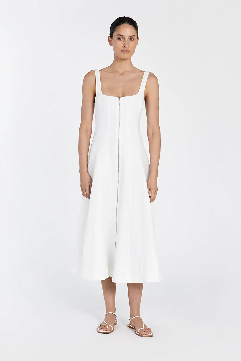 HARRIET WHITE LINEN MIDI DRESS sold by Dissh