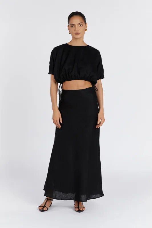 GEORGIA BLACK LINEN CROP TOP sold by Dissh