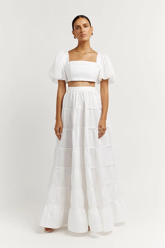 AISLE WHITE LINEN SLEEVED TOP sold by Dissh