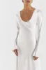 LEA WHITE SLEEVED SATIN MAXI DRESS sold by Dissh