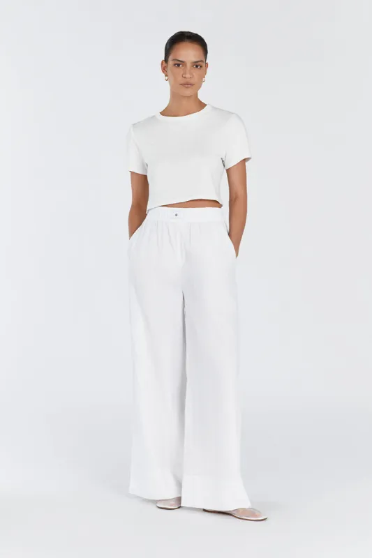 LAIKEN WHITE WIDE LEG LINEN PANT sold by Dissh