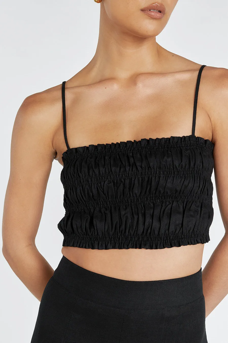 BIANCA BLACK SHIRRED LINEN TOP sold by Dissh product image thumbnail 5