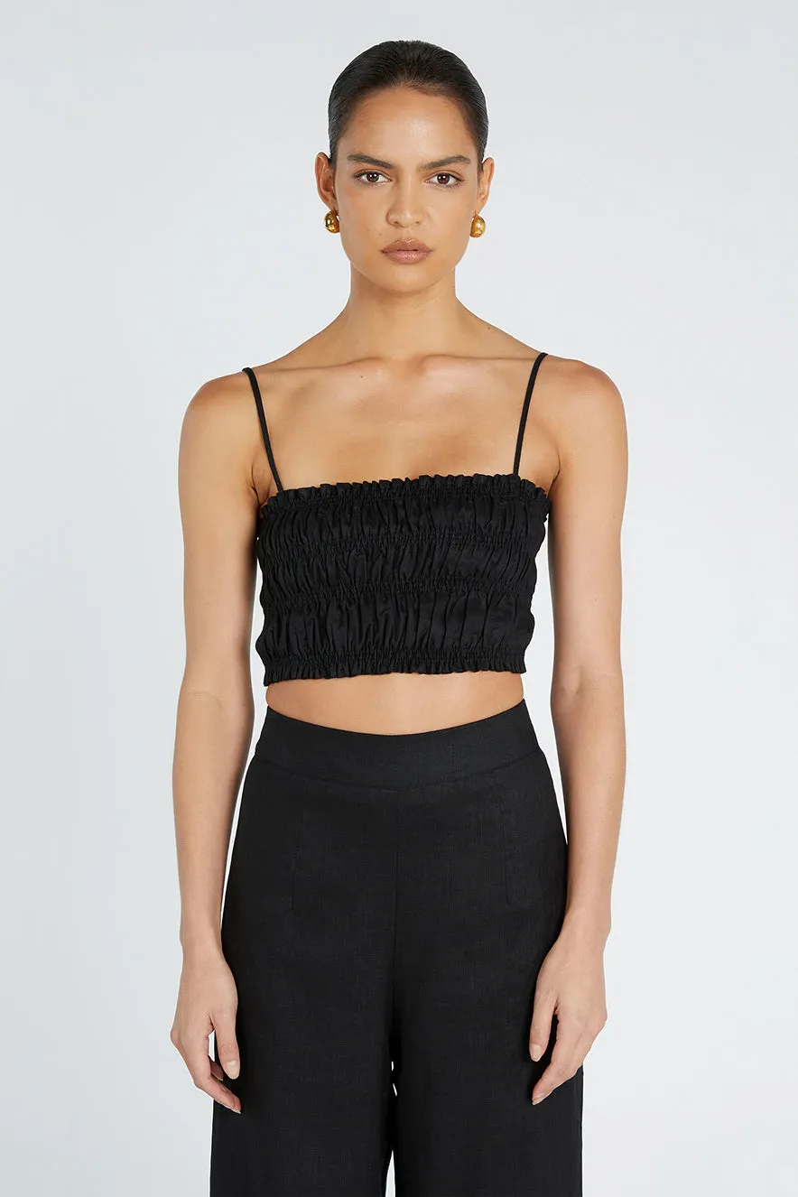 BIANCA BLACK SHIRRED LINEN TOP sold by Dissh product image thumbnail 2