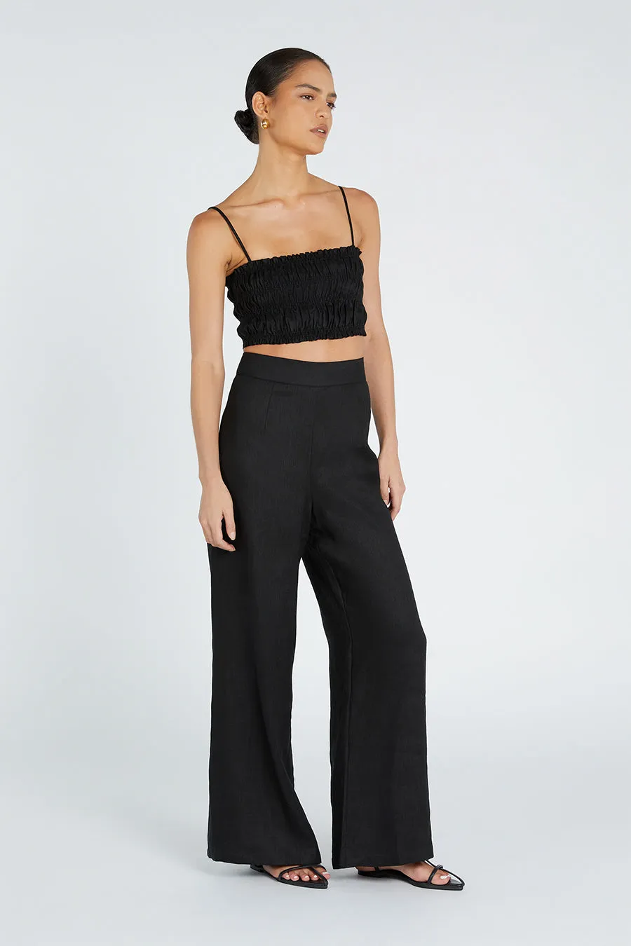 BIANCA BLACK SHIRRED LINEN TOP sold by Dissh product image thumbnail 3