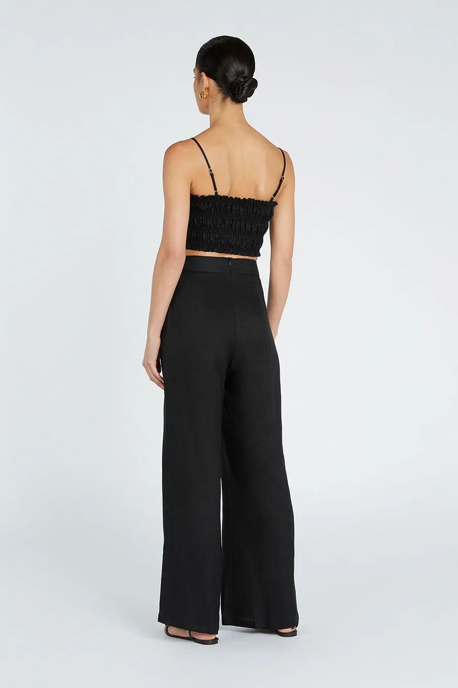 BIANCA BLACK SHIRRED LINEN TOP sold by Dissh product image thumbnail 4