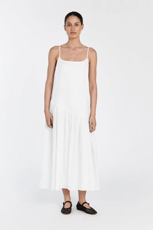 NOAH WHITE LINEN ASYM MIDI DRESS sold by Dissh