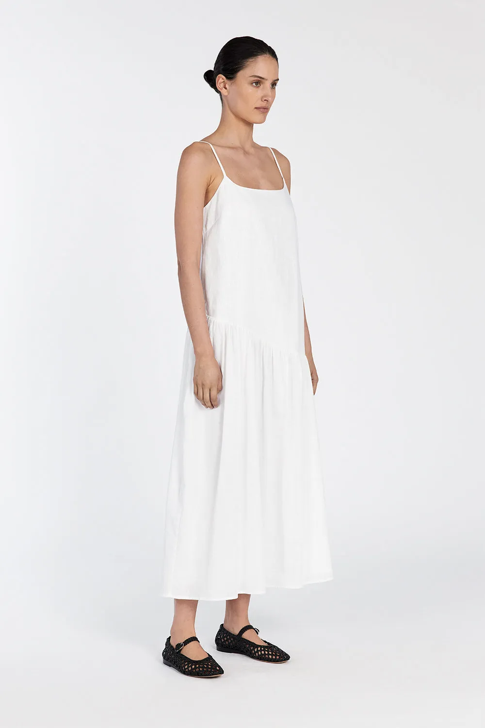 NOAH WHITE LINEN ASYM MIDI DRESS sold by Dissh product image thumbnail 3