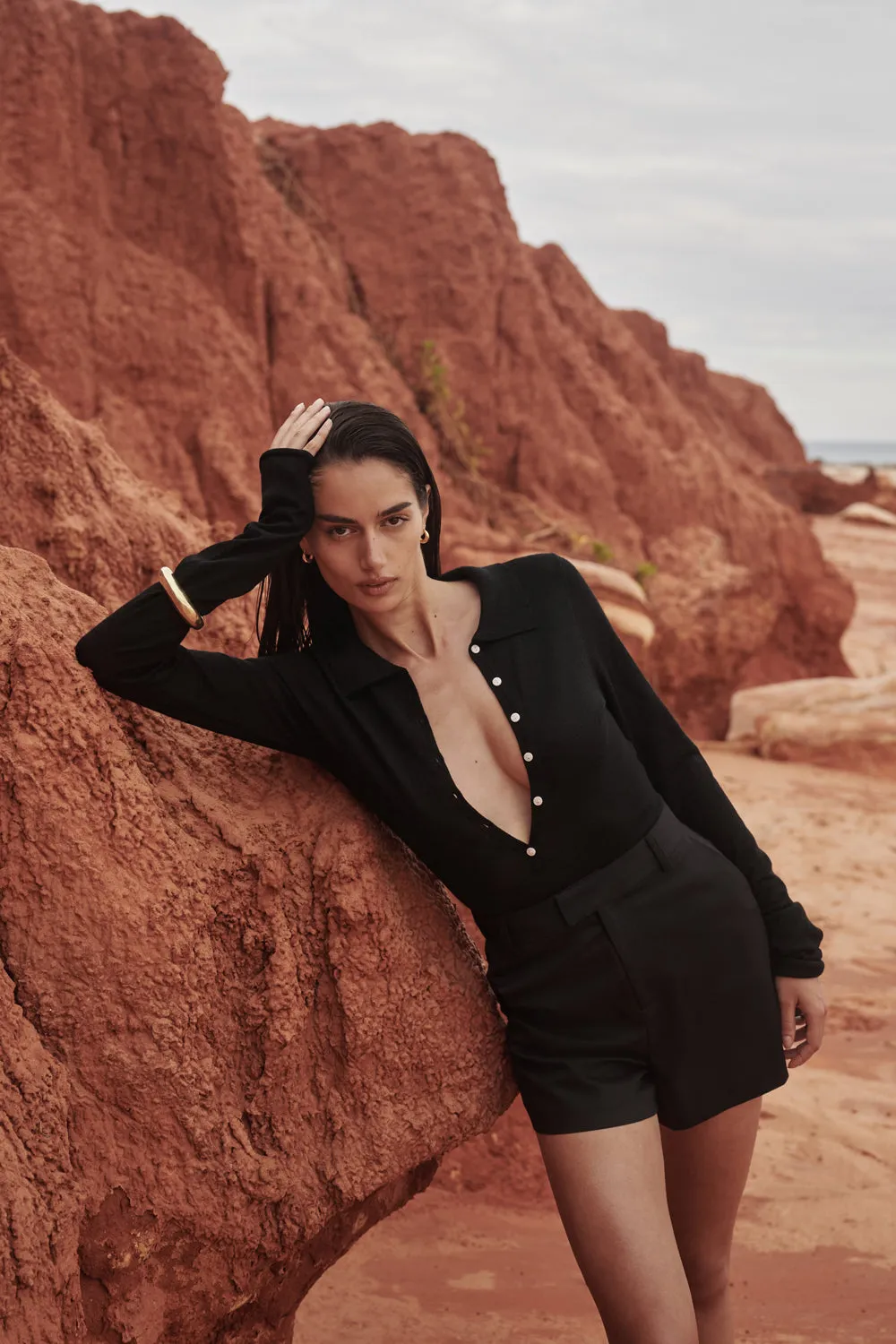 JANE BLACK MERINO POLO KNIT TOP sold by Dissh