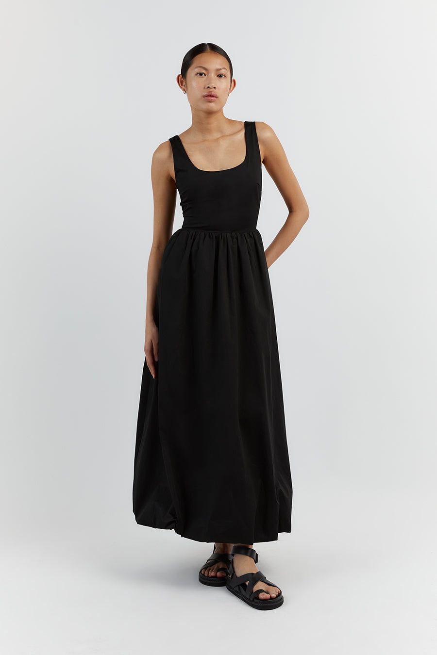 MORGAN BLACK COTTON MIDI DRESS sold by Dissh
