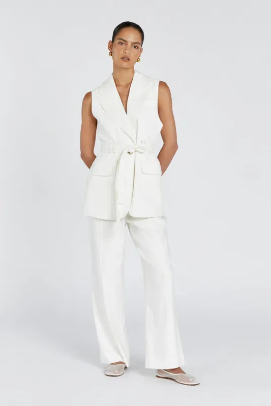 SLOAN WHITE LINEN BLEND PANT sold by Dissh
