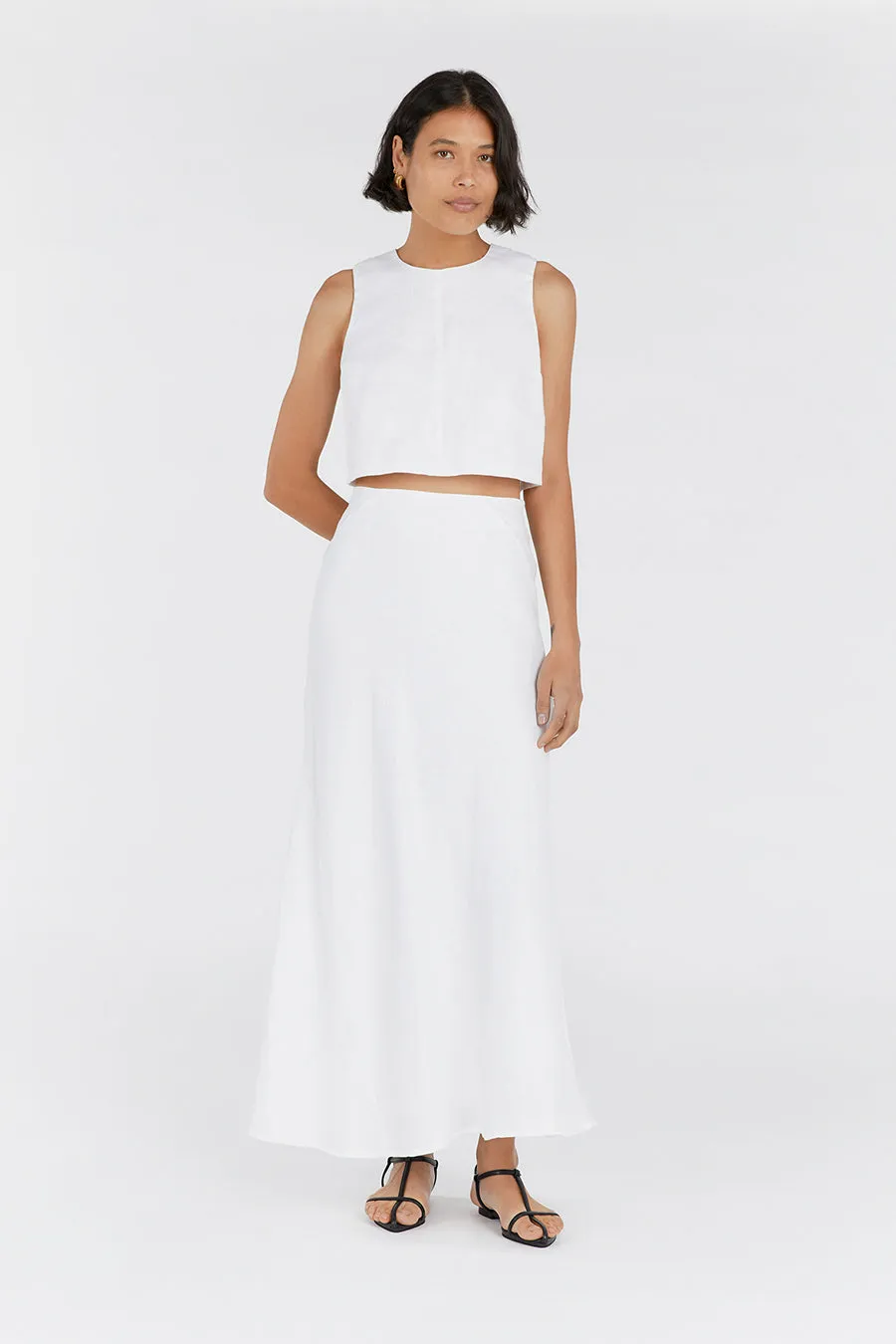MONICA WHITE SCOOP LINEN CROP TOP sold by Dissh