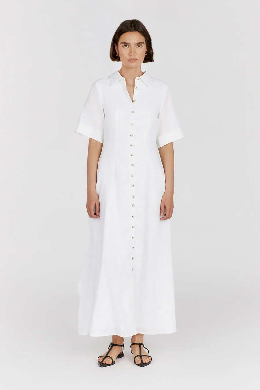 FRANNIE WHITE LINEN SHIRT DRESS sold by Dissh