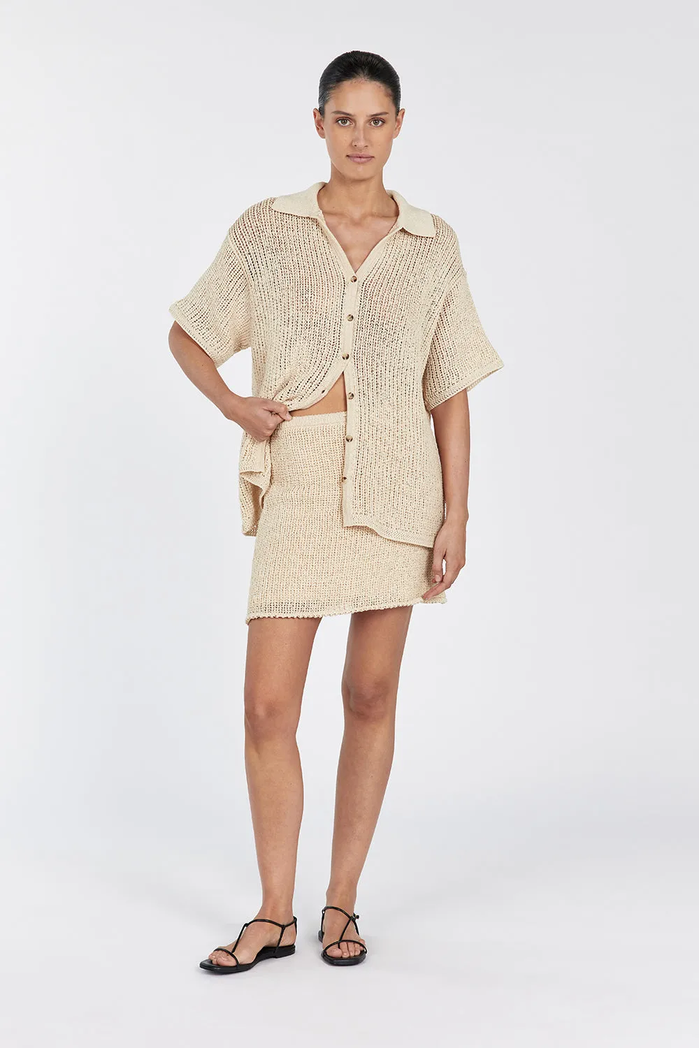 MARGOT WHEAT CROCHET MINI SKIRT sold by Dissh