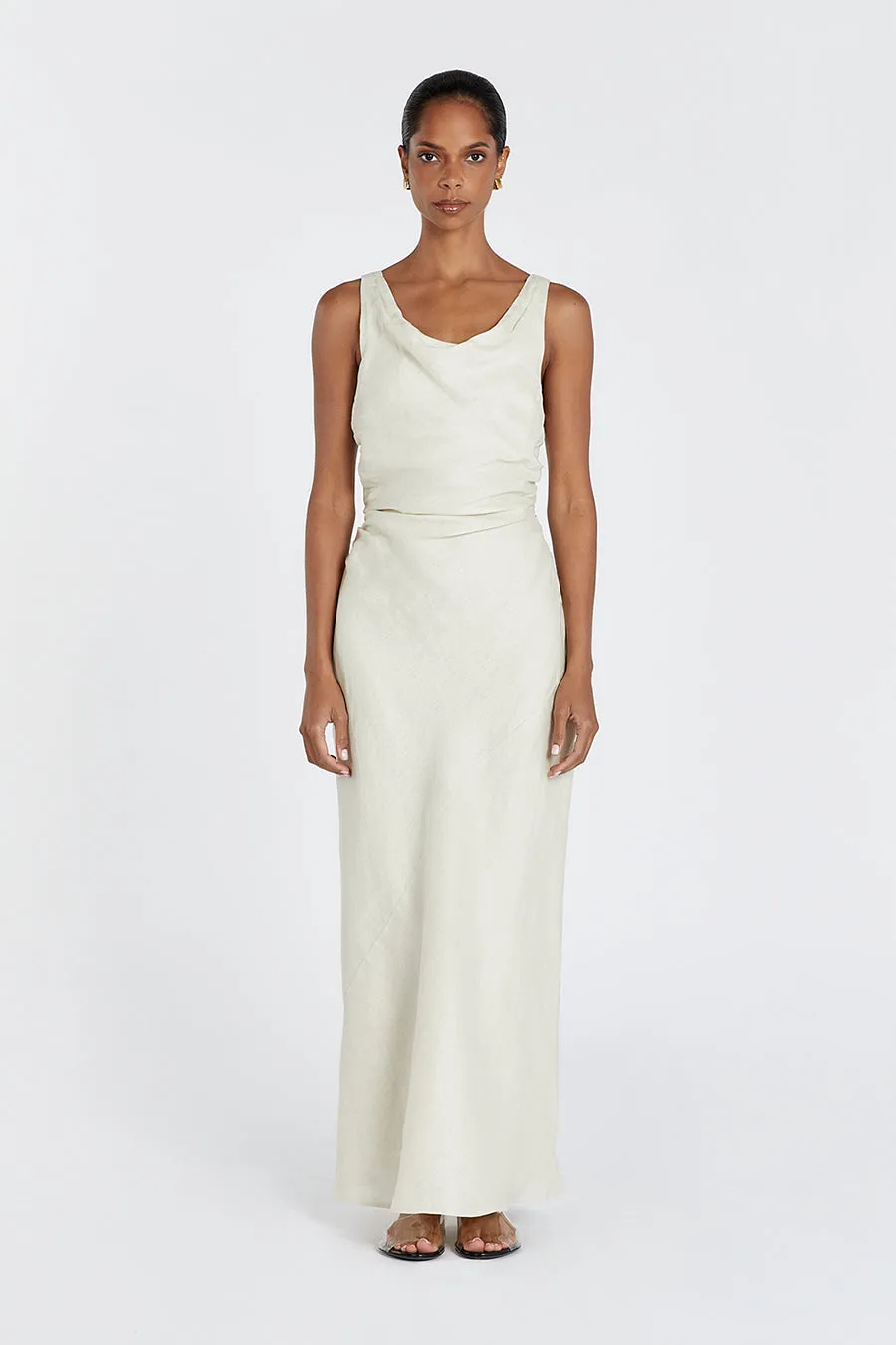 CARLA PUTTY LINEN COWL MAXI DRESS sold by Dissh